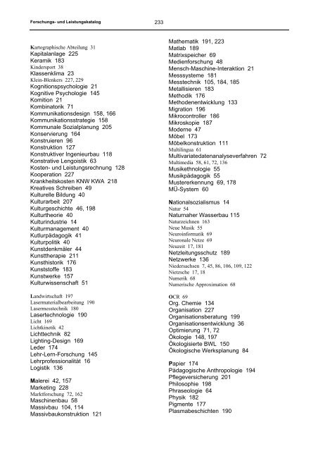 forschungs- und leistungskatalog der hochschulen in ... - Mentoring