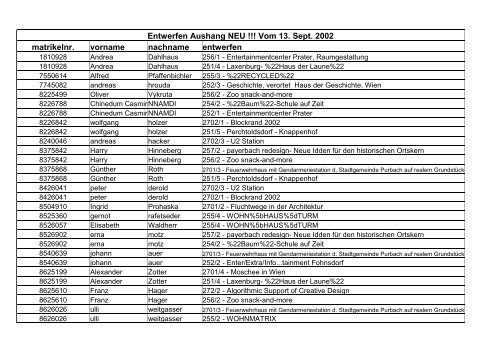 Entwerfen Aushang NEU !!! Vom 13. Sept. 2002 matrikelnr ... - IEdit