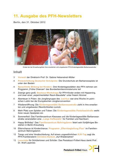 Pfh Newsletter 11 Pdf Das Pestalozzi Frobel Haus