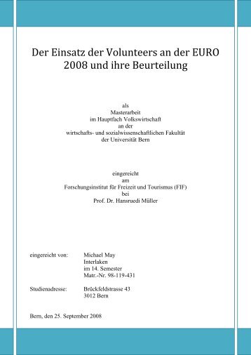 Der Einsatz der Volunteers an der EURO 2008 und ihre Beurteilung