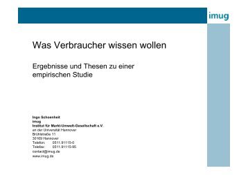 Was Verbraucher wissen wollen - imug