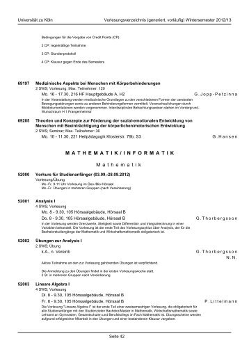 Mathematik und Informatik - koost - Universität zu Köln