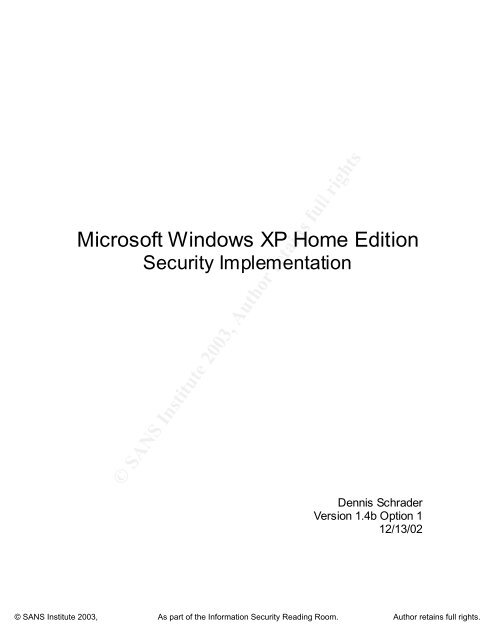 Microsoft Windows XP Home Edition - Zenk - Security - Repository