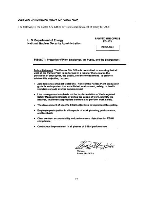 2008 Site Environmental Report for Pantex Plant