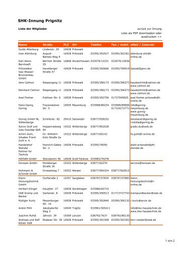 Liste als PDF downloaden oder ausdrucken