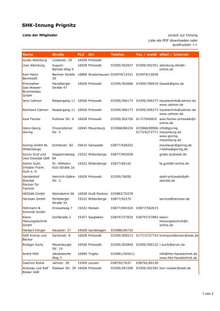 Liste als PDF downloaden oder ausdrucken