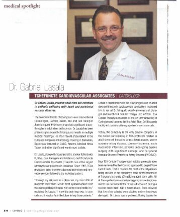 Dr. Gabriel Lasala, Living, 10/2009 - TCA Cellular Therapy