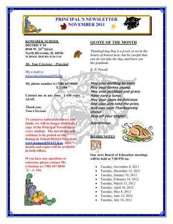 principal's newsletter november 2011 - Komarek School District 94