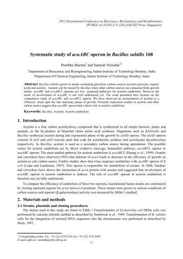 Systematic study of acuABC operon in Bacillus subtilis 168 - ipcbee