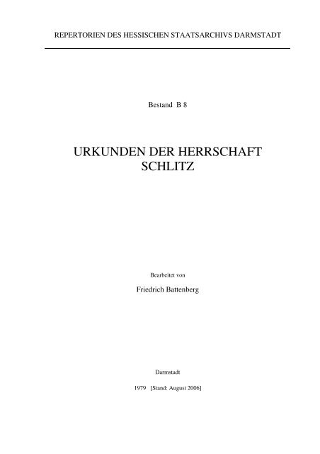 urkunden der herrschaft schlitz - Hessisches Archiv-Dokumentations ...