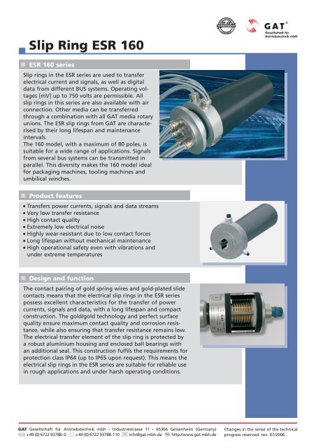 Slip Ring ESR 160 - GAT Gesellschaft für Antriebstechnik mbH