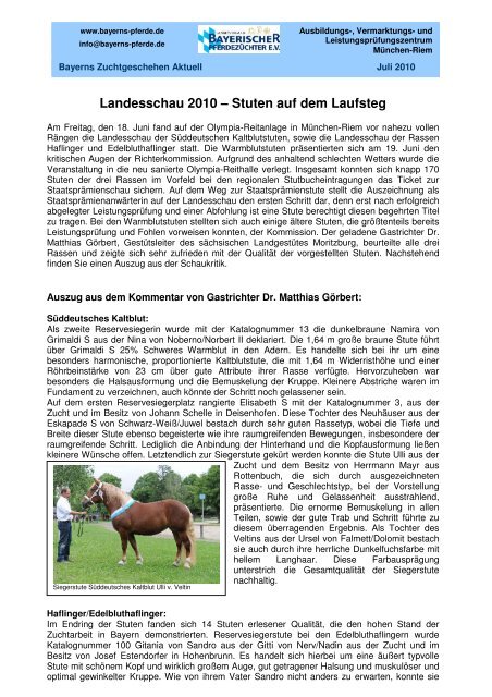 Bayerns Zuchtgeschehen aktuell – Juli 2010 - Haflinger Reit- und ...