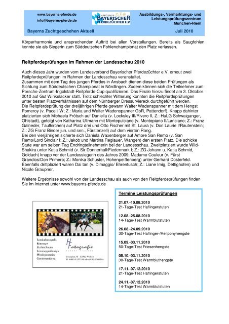 Bayerns Zuchtgeschehen aktuell – Juli 2010 - Haflinger Reit- und ...