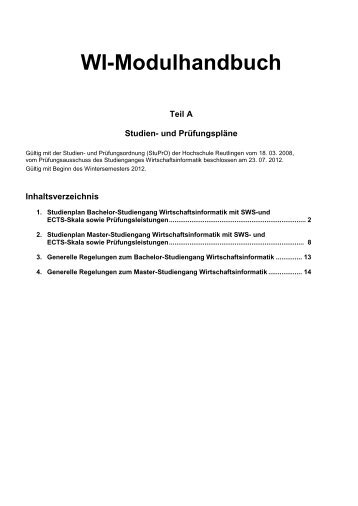 Modulhandbuch Teil A - Hochschule Reutlingen