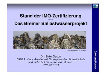 Das Bremer Ballastwasserprojekt - GAUSS mbH