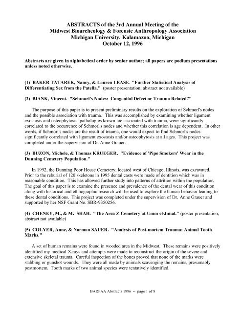 Abstracts - University of Indianapolis Archeology & Forensics ...