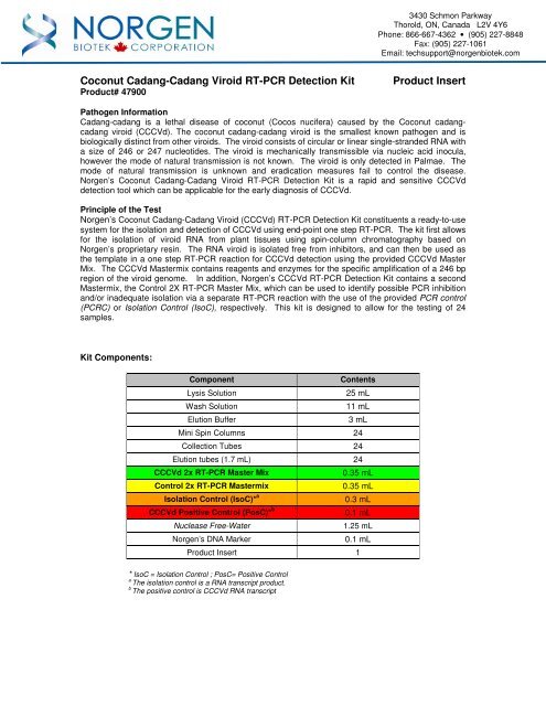 Coconut Cadang Cadang Viroid Rt Pcr Detection Kit Product Insert