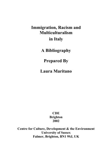 Immigration, Racism and Multiculturalism in Italy - Cirsdig