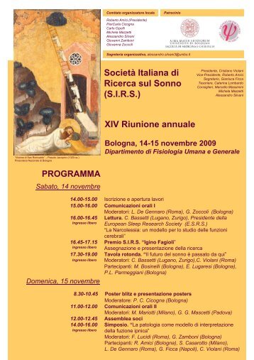 XIV Riunione annuale Società Italiana di Ricerca sul Sonno (S.I.R.S.)