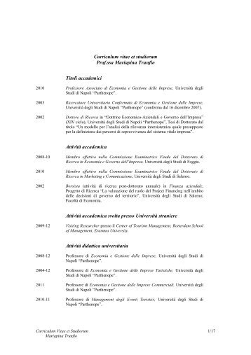 Curriculum - Facoltà di Giurisprudenza - Università degli Studi di ...