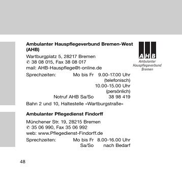 (AHB) Wartburgplatz 5, 28217 Bremen 38 08 015, Fax 38 08 017 mail