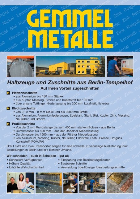 Halbzeuge und Zuschnitte aus Berlin-Tempelhof - Gemmel Metalle