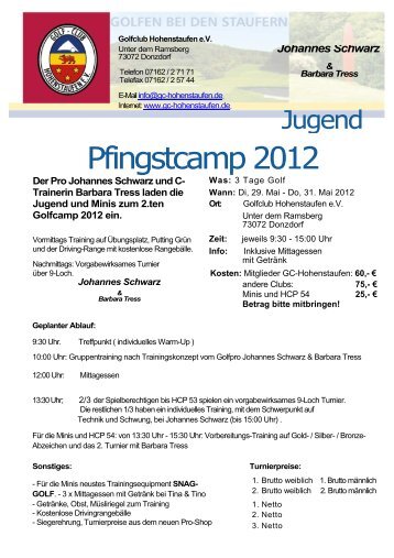 Anmeldung Pfingstcamp 2012 - Golfclub Hohenstaufen eV