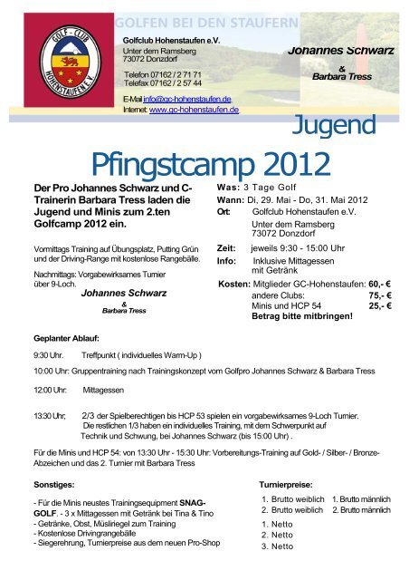 Anmeldung Pfingstcamp 2012 - Golfclub Hohenstaufen eV