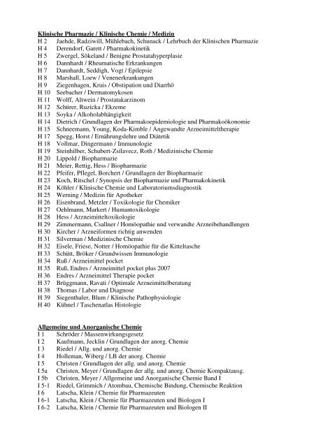 Lehrbuchsammlung - Fachbereich Biologie, Chemie, Pharmazie