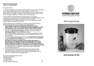 Service und Garantie - ROMMELSBACHER ElektroHausgeräte GmbH