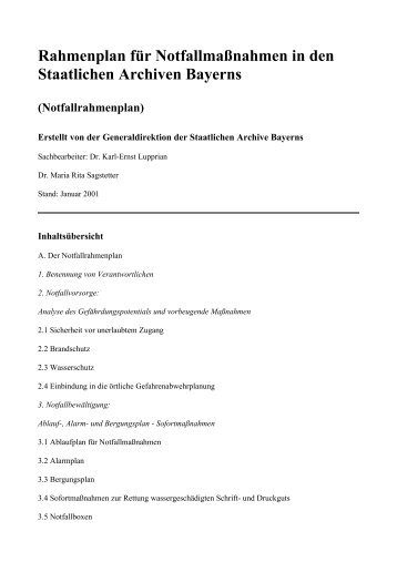 Staatliche Archive in Bayern Notfallrahmenplan - Die Staatlichen ...