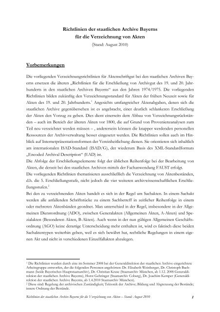 Richtlinien der staatlichen Archive Bayerns für die Verzeichnung ...