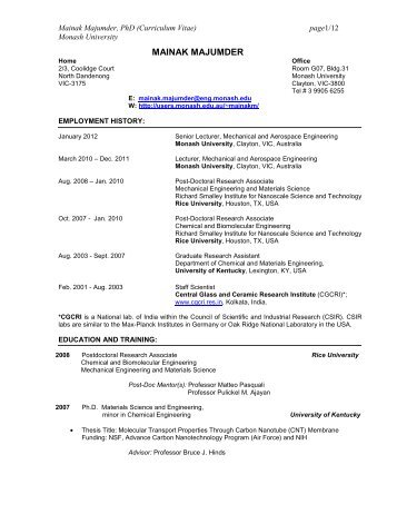 Full CV_December 2012 - User Web Pages - Monash University