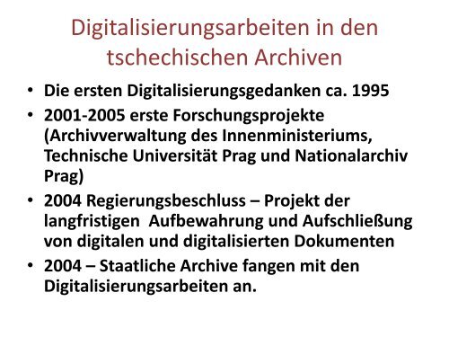 "Die tschechischen Archive im Web. Digitale Quellen zur ...