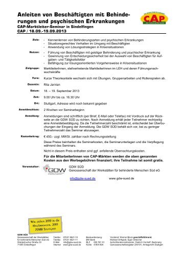 19.09.2013 Anleiten von Beschäftigten mit Behinderungen - GDW-Süd