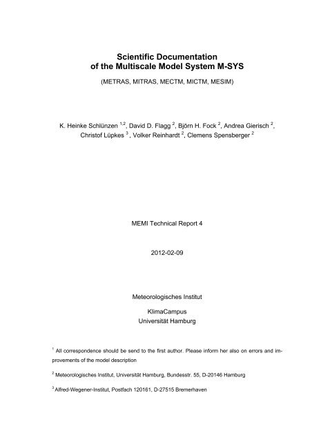 Scientific Documentation of the Multiscale Model System M-SYS