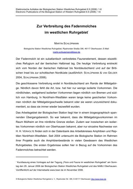 Publikation zu Fadenmolchen - Biologische Station Westliches ...