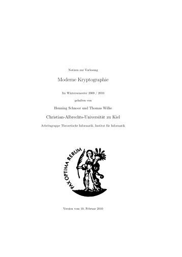 Moderne Kryptographie - Arbeitsgruppe Theoretische Informatik ...