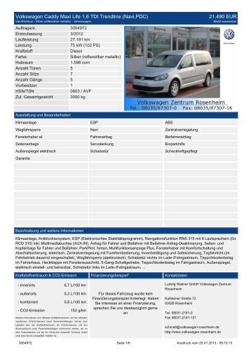 Volkswagen Caddy Maxi Life 2,0 TDI DPF (Climatic, 7-Sitzer) 14.900 ...