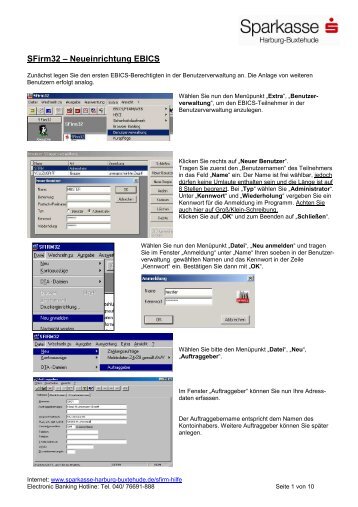 SFirm32 – Neueinrichtung EBICS - Sparkasse Harburg-Buxtehude