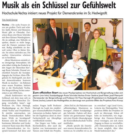 Musik als ein Schlüssel zur Gefühlswelt - Bürgerstiftung Vechta