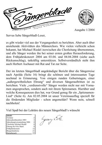 Sängerbladl 1/2004 - Männerchor Markt Kirchseeon eV