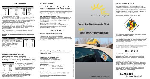 AST - das Anrufsammeltaxi - Stadtwerke Straubing