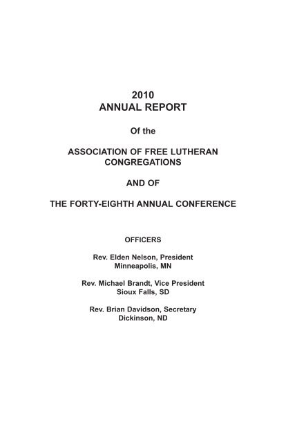 2010 annual report - Association of Free Lutheran Congregations