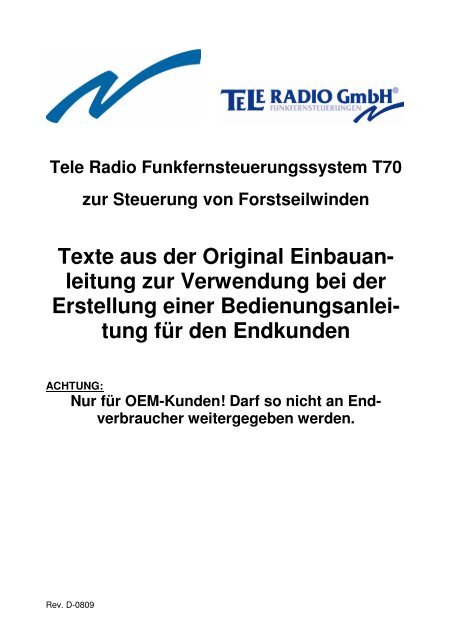 Texte Aus Der Original Einbauan - Tele Radio GmbH ...