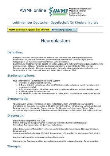 AWMF online - Leitlinie Kinderchirurgie: Neuroblastom