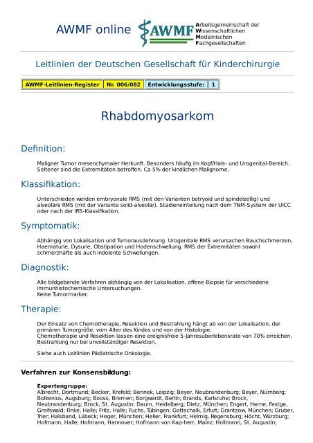 AWMF online - Leitlinie Kinderchirurgie: Rhabdomyosarkom