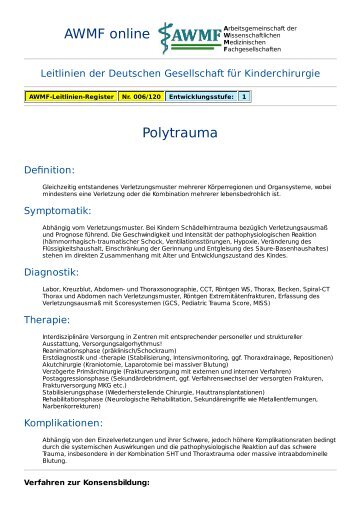 AWMF online - Leitlinie Kinderchirurgie: Polytrauma