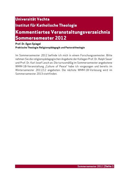 Kommentiertes Veranstaltungsverzeichnis ... - Universität Vechta