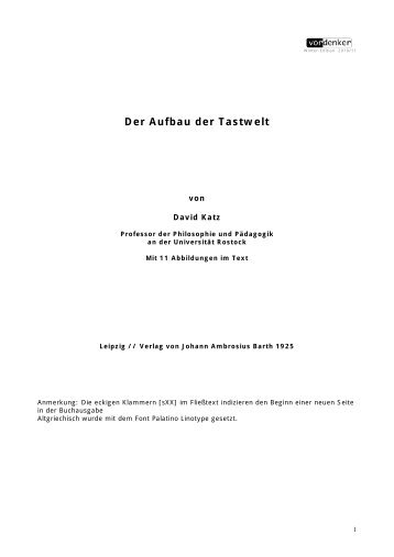 David Katz: Der Aufbau der Tastwelt